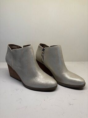 Toms Silver Metallic Wedge Ankle Booties